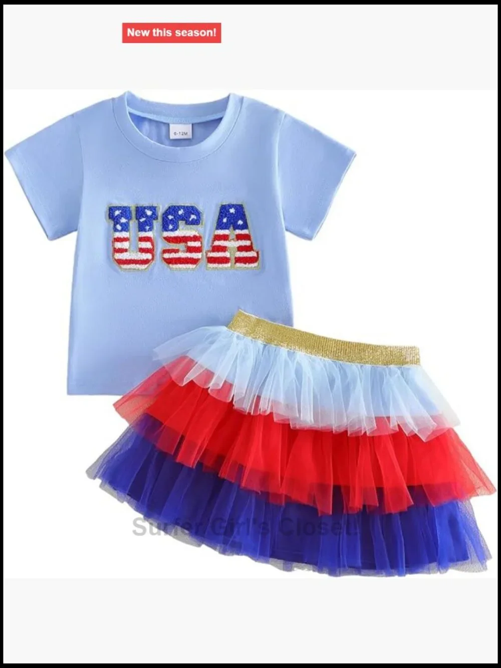 Toddler 4th of July Outfit Girl USA Print Short Sleeve Shirt and Tulle Skirt Set